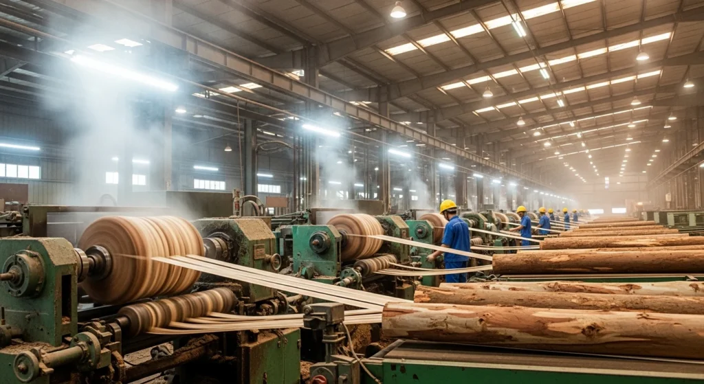 Plywood manufacturing hot press line — Vietnam factory Mika Plywood northern production