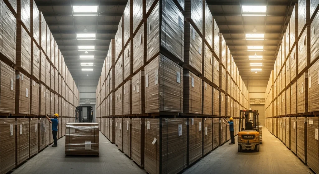 Plywood hot press production at Vietnam factory — Mika Plywood furniture grade