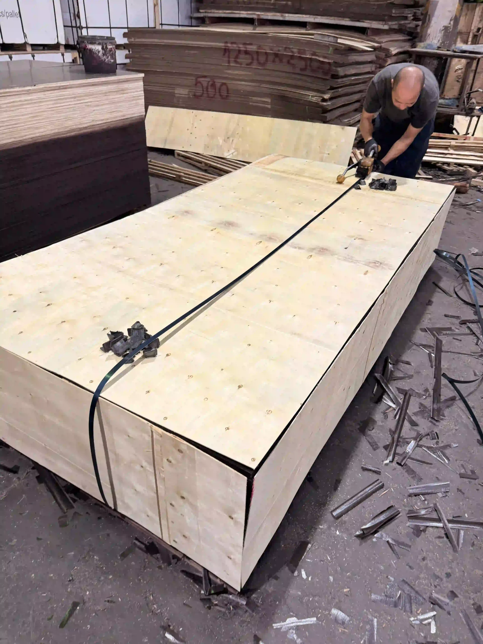 Mika Plywood plywood pallet packing and strapping — export grade container loading