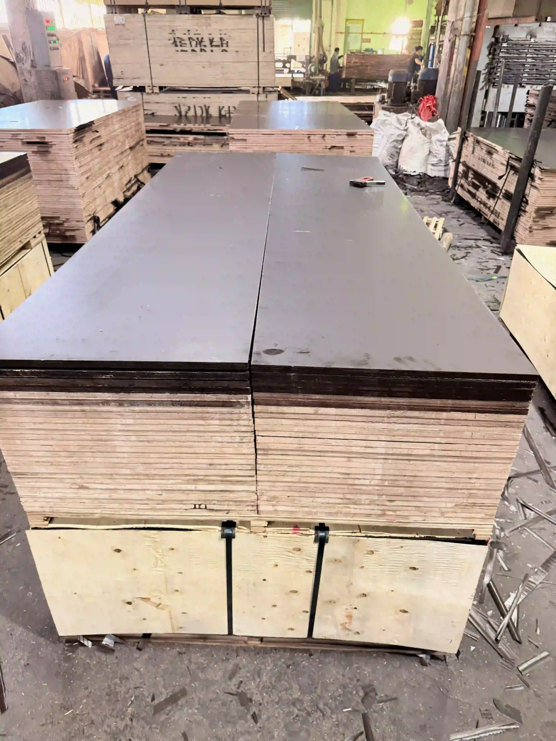 Plywood pallet strapping before container loading Vietnam Mika Plywood export