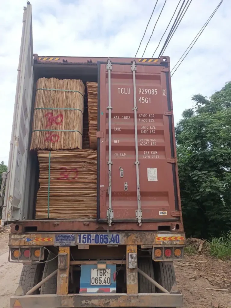 Plywood container loading 40HC forklift operation at Mika Plywood Vietnam factory export