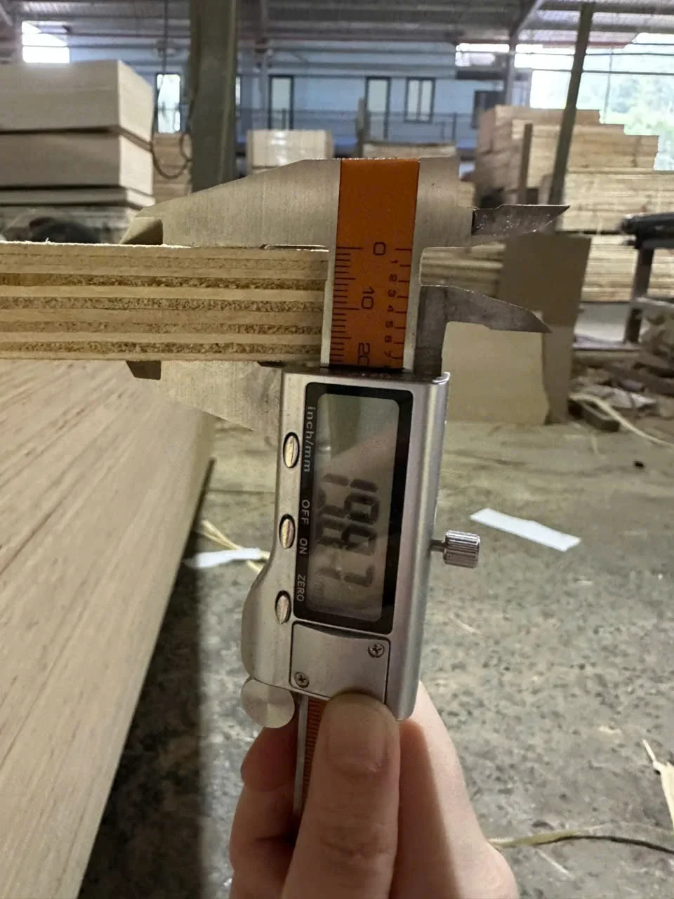 qc thickness measurement plywood caliper inspection hcply vietnam factory